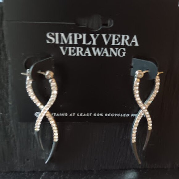 VERA WANG Rocker Chic Spike Silver/Clear Crystal Hoop Earrings**NEW! - Picture 2 of 2